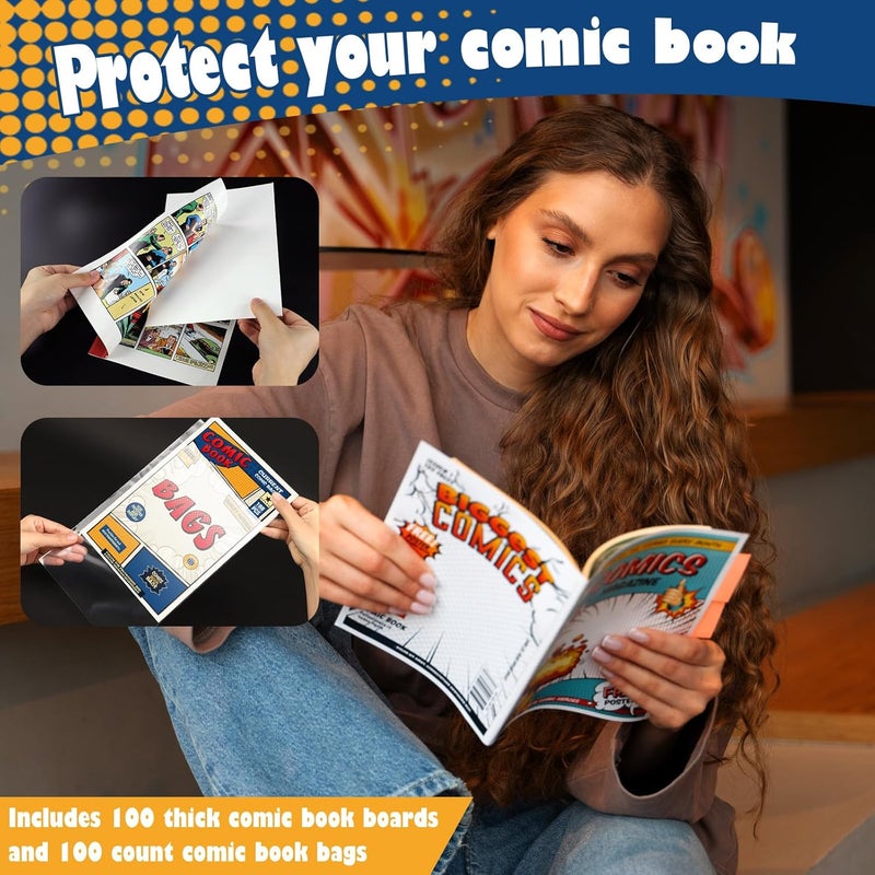 Leffis 100 Count Comic Book Current Size Bags and Boards Transparent Acid-Free and Reusable Comic Book Sleeves for Regular Comics (Bags and Boards X 100pcs) (100 Count) - Image 5